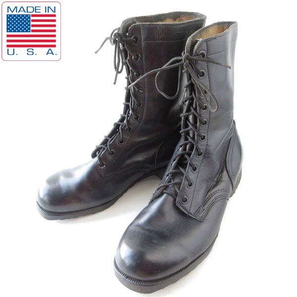 70's USA製 実物 米軍 10ホール コンバットブーツ 黒 11W 幅広29cm