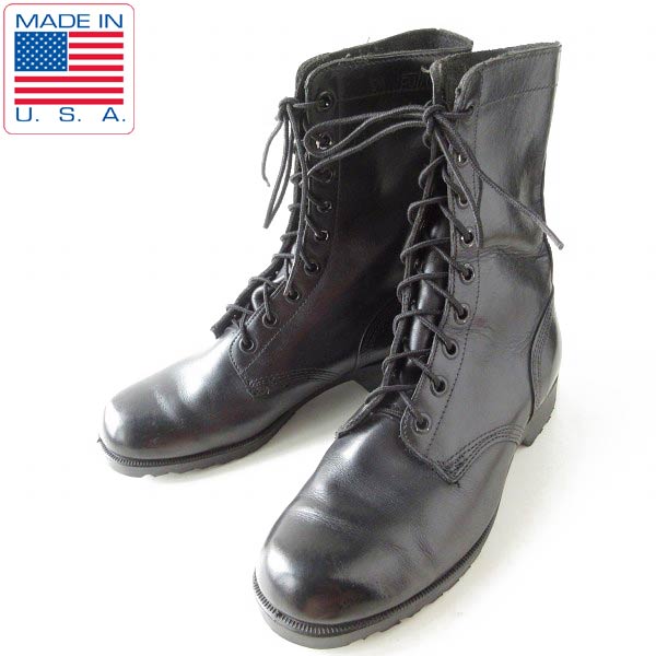 70s USA製 実物 米軍 9ホール コンバットブーツ 黒 9W 幅広27cm レース