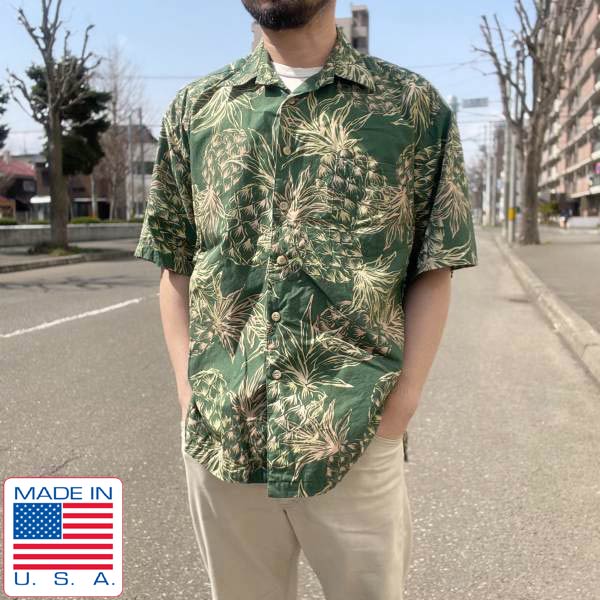 美品 USA製 Cooke Street パイナップル ボタニカル柄 半袖 アロハ