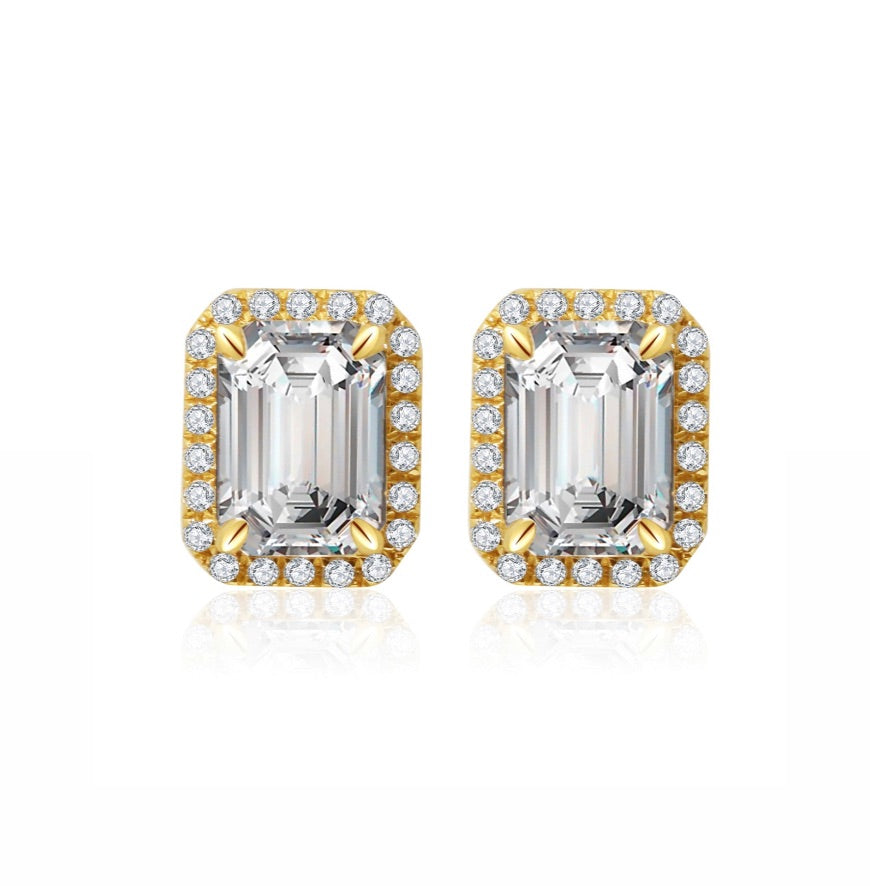 エメラルドカット ヘイロー スタッド ピアス ER044YG – Brillar