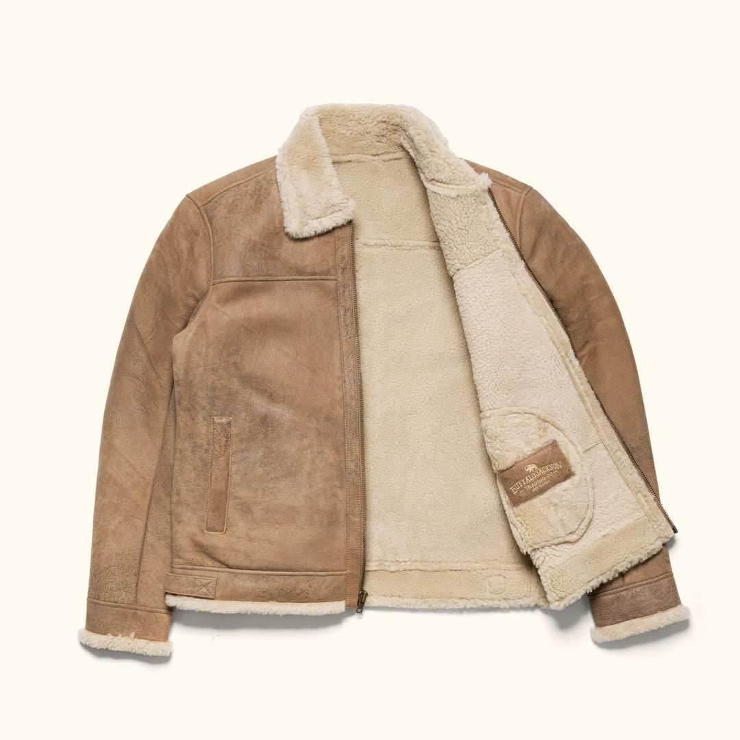 Tan Shearling Jacket – Sandstone Brown Bomber | Buffalo Jackson