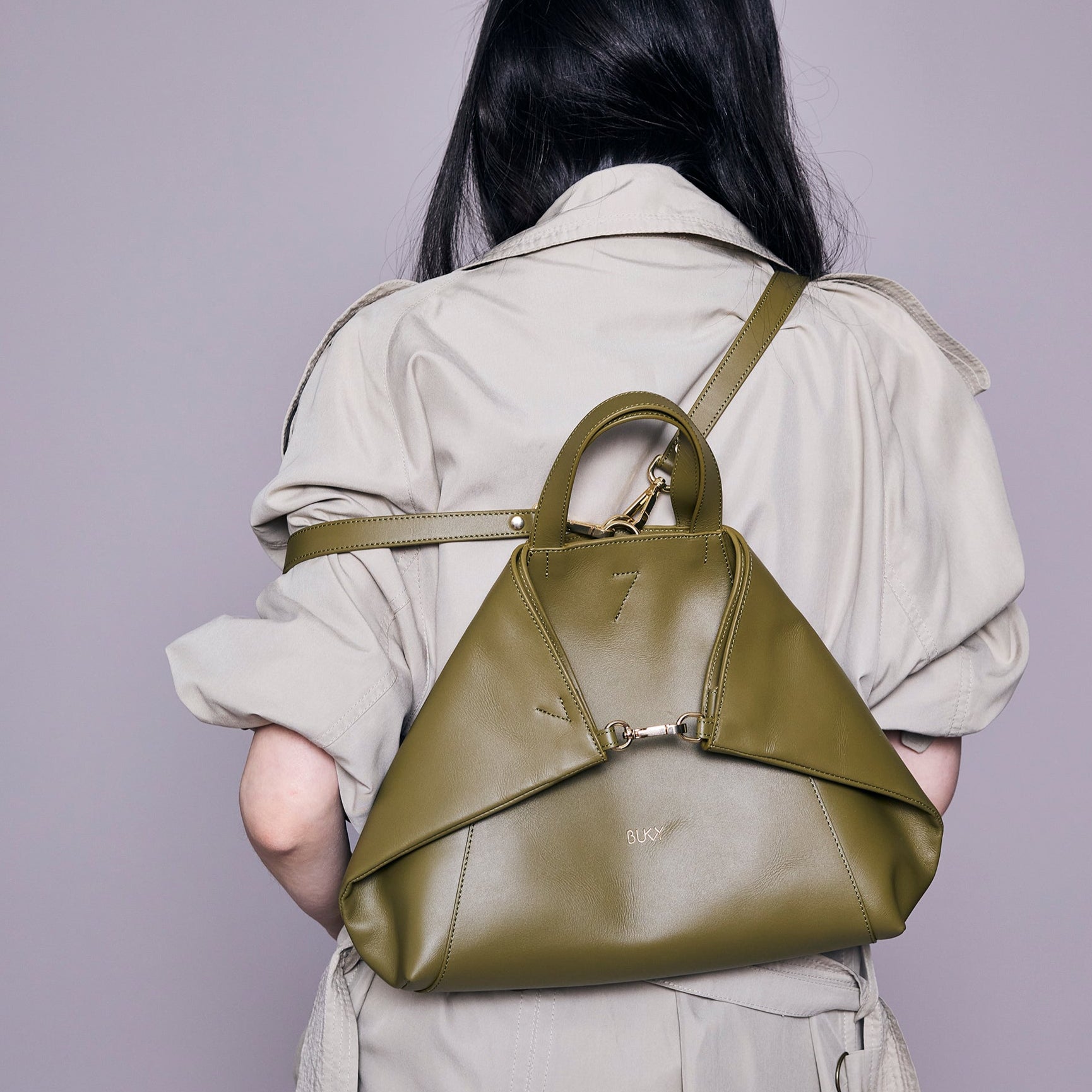 Curie 3-in-1 bag Matcha Green I Women's leather backpack