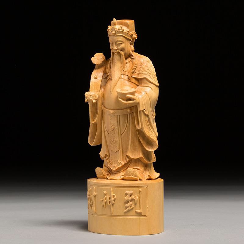 仏像専門店 仏像屋 / 天然ツゲ 黄楊 柘植 木彫り彫刻財神像 文財神