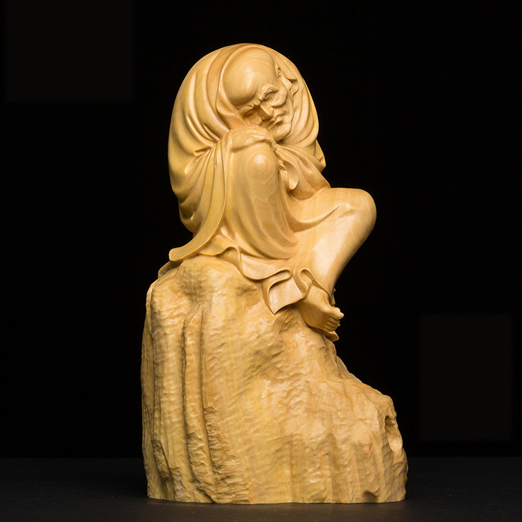 仏像専門店 仏像屋 / 天然ツゲ 黄楊 柘植 木彫り彫刻眠り羅漢像 阿羅漢像