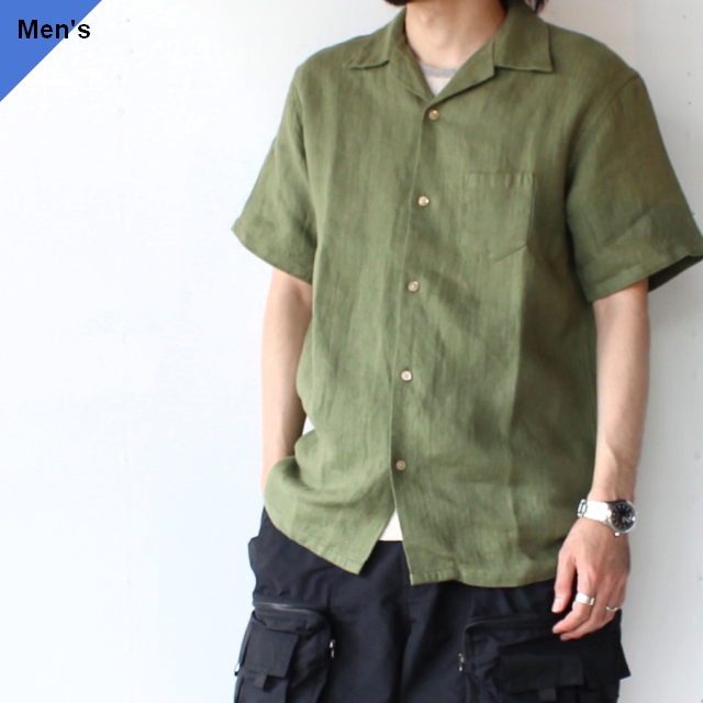 Orgueil リネンヘリンボーンシャツ Open Collar Shirt / OR-5092B