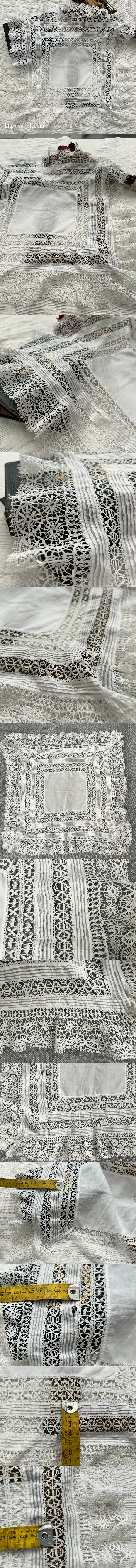 パリ発送】E1174 フランスアンティークレースハンカチ 1900年ハンド