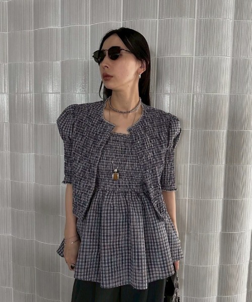 Ameri（アメリ）の「MEDI BUSTIER SET SHIRRING SHORT TOP（シャツ