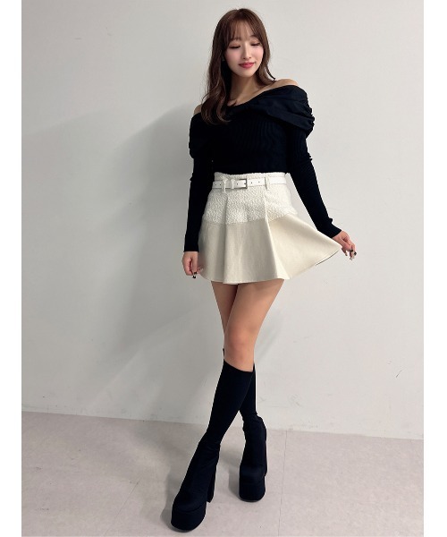 オフショルリボンニットトップス（ニット/セーター）｜Darich