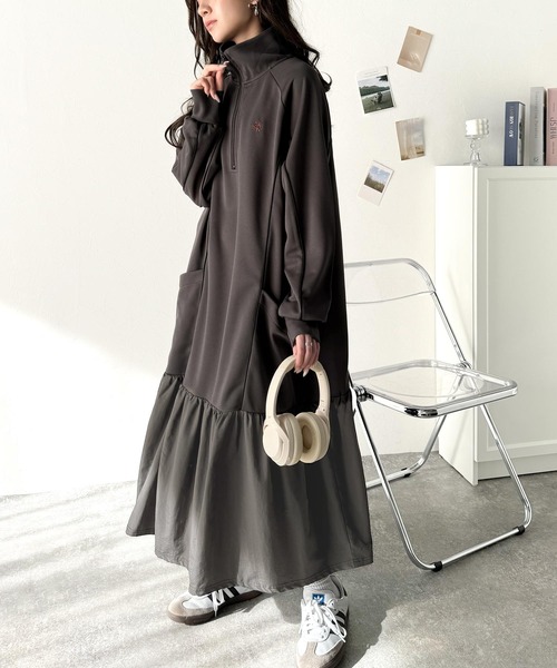 セール】スポーツMIIX!胸元刺繍入り異素材ドッキングハーフジップ