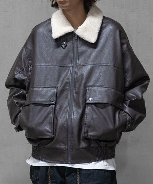 セール】【13】ボア襟脱着可能 G1 PUレザーブルゾン（ライダース