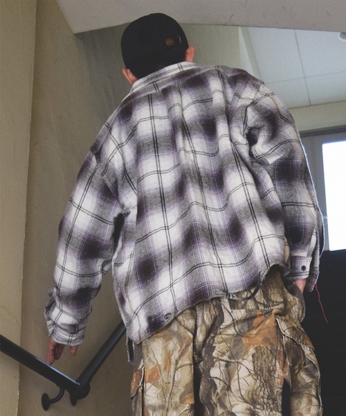 ANACHRONORM】OMBRE CHECK DAMAGED WIDE FLANNEL SHIRTS（シャツ