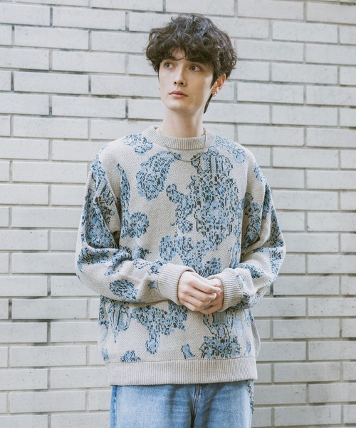 セール】Damask Pattern Jacquard Knit/ダマスク柄ジャガードニット