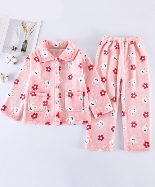 キッズ もこもこボア総柄オーバーサイズルームウェア セットアップ 冬