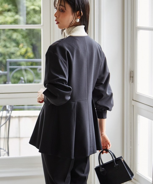 セール】【2点セット】洗える/防シワ Vネックペプラムセットアップ[S