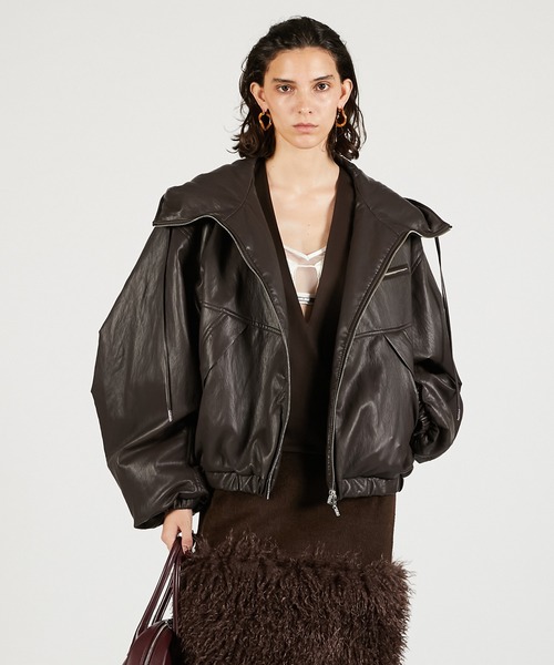 フェイクレザーパテッドトラックジャケット / Faux Leather Padded