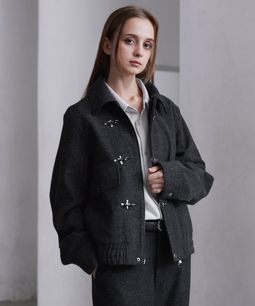 CLEL】Wool Blend Herringbone Tweed Fireman Blouson / ウール