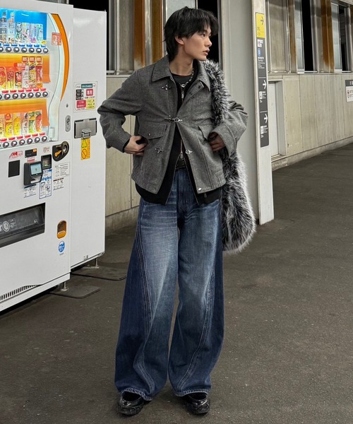 CLEL ウールブレンド ヘリンボーンツイードファイヤーマンブルゾン XS