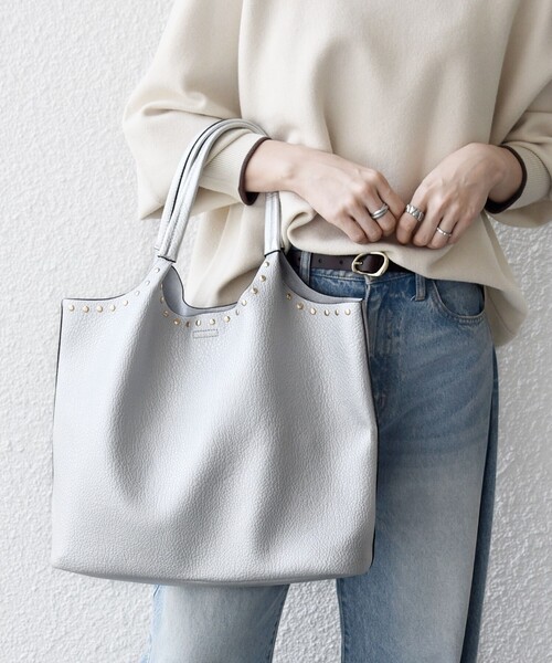 セール】【WEB限定】SHIPS any: ポーチ付き スタッズ A4 トート バッグ