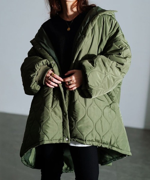 中綿キルティングモンスターパーカーコート【大きいサイズ対応