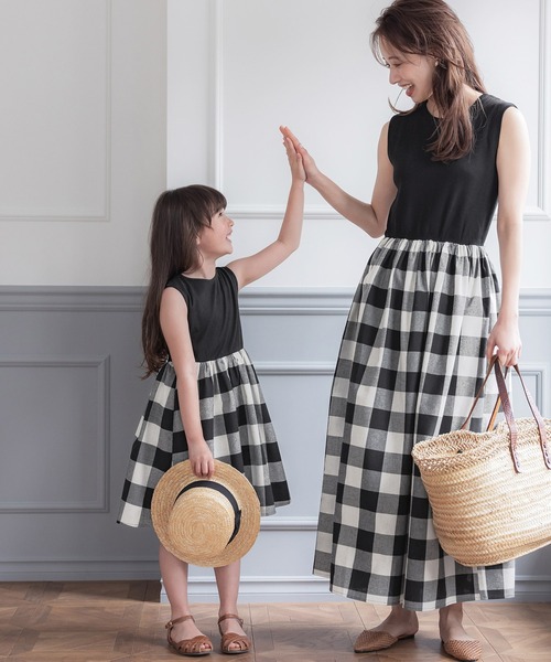 キッズ 親子お揃いチェックドッキングワンピ（ワンピース）｜coca
