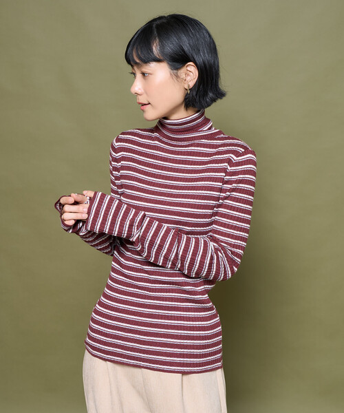 セール】ウォッシャブル ボーダータートルネックニット/洗えるニット