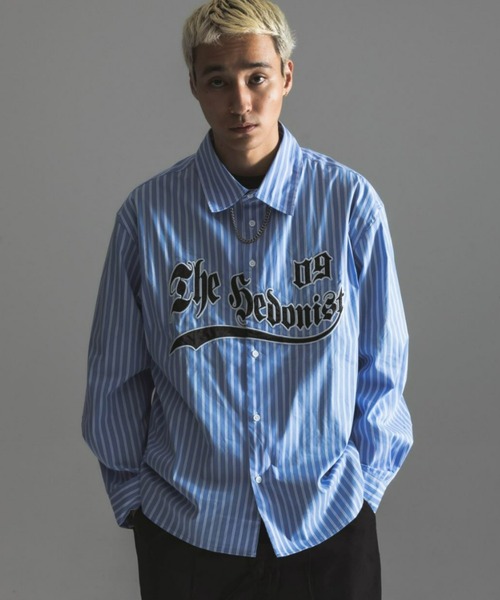 A'GEM/9 / エージェムナイン』ベースボールロゴストライプシャツ A'GEM