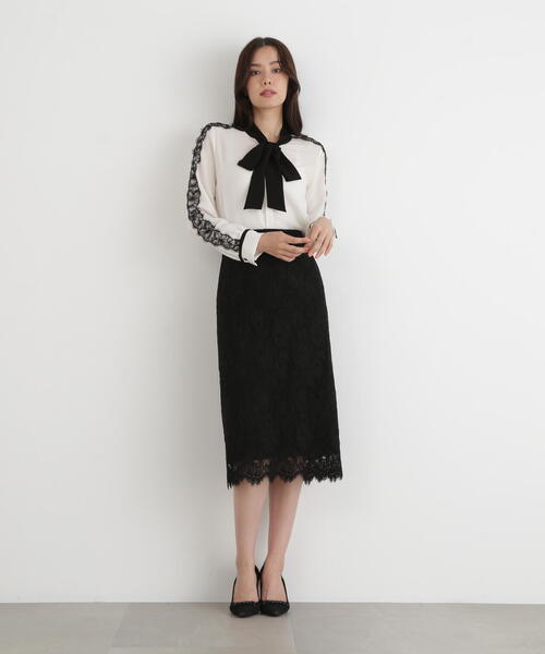 セール】◇レースコンビバイカラーリボンブラウス（シャツ/ブラウス