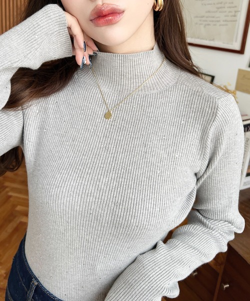 セール】ラインストーンハイネックニットプルオーバー（ニット