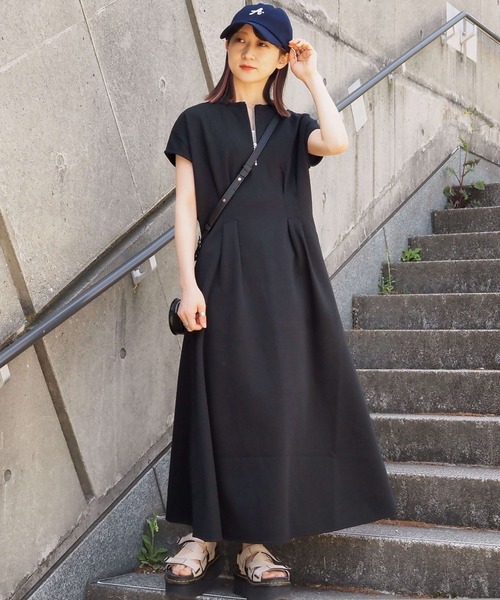 セール】スムースタック裾フレアフレンチワンピース（ワンピース