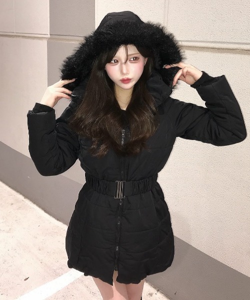 セール】【主役級・シルエット最強！】ベルト付き ファー 中綿ダウン