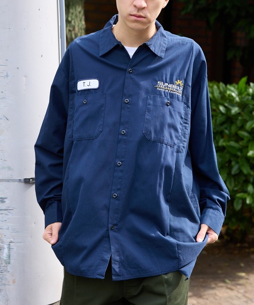 セール】切り替えデザイン ワッペンワークシャツ（シャツ/ブラウス