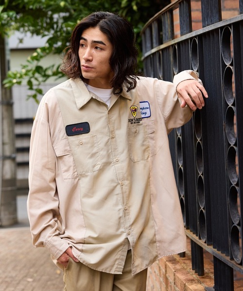 セール】切り替えデザイン ワッペンワークシャツ（シャツ/ブラウス