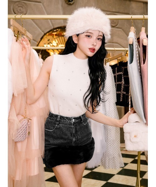 ビジューノースリニットトップス（ニット/セーター）｜Darich