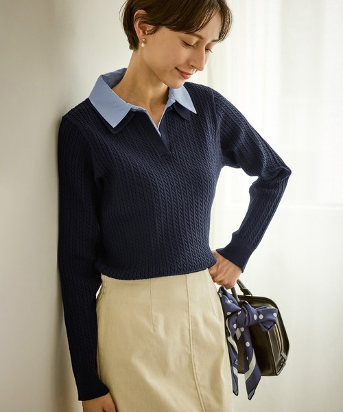 ダブルカラーミニケーブルニット（ニット/セーター）｜ROPE' PICNIC