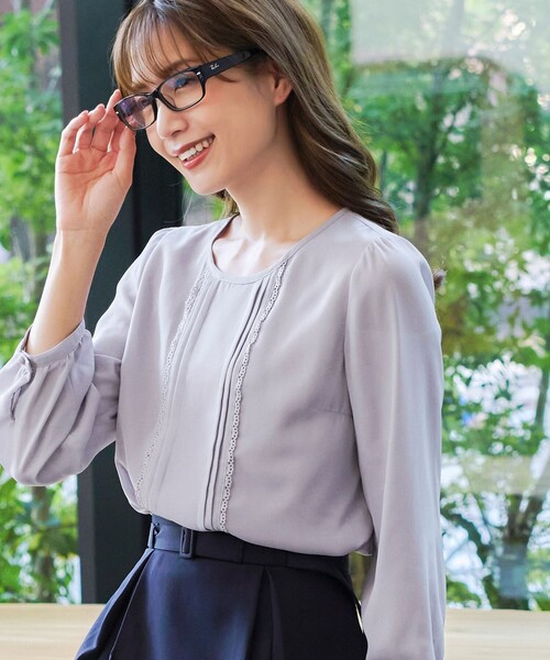 洗える】ピンタックレースブラウス（シャツ/ブラウス）｜Tiaclasse