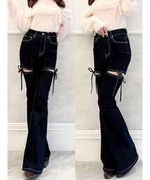 デニムパンツ（ブラック/黒色系・フレア・ブーツカット）ファッション