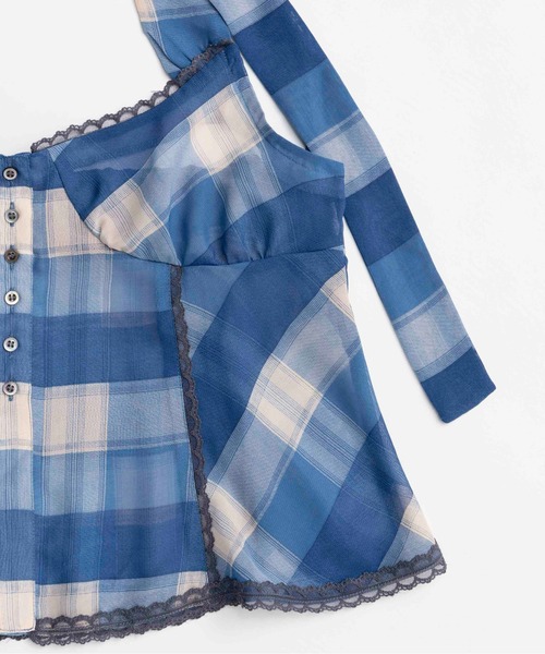 Plaid Halter Peplum Sheer Tops/チェックホルターペプラムシアー