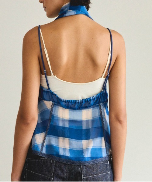 Plaid Halter Peplum Sheer Tops/チェックホルターペプラムシアー