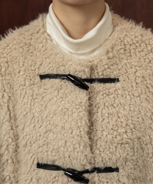 toggle button boa nocollar coat / トグルボタンボアノーカラーコート