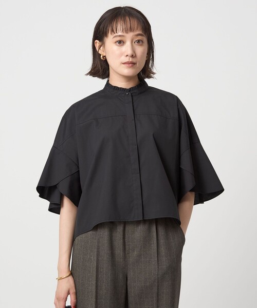 セール】フレアスリーブ クロップド シャツ -マシンウォッシャブル・UV