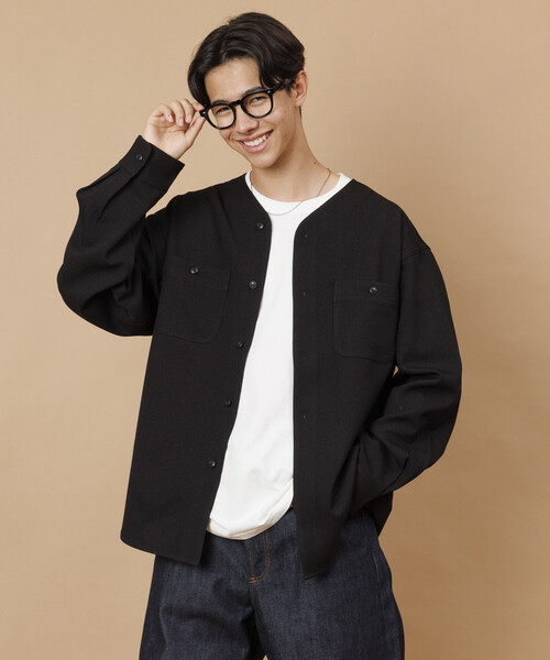 セール】LANATEC WOOLY リラックスフィット ノーカラーシャツ / NO