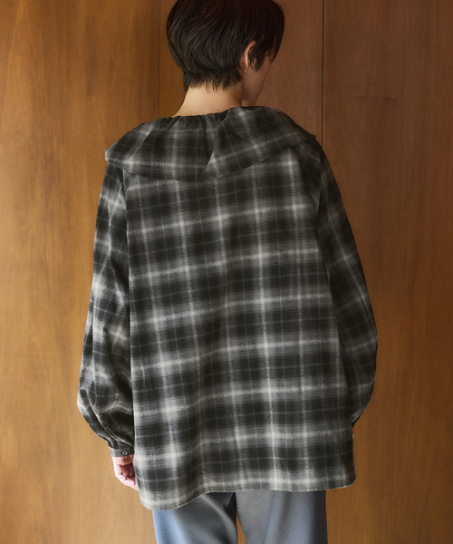 セール】《追加2》BLACK フリルチェックブラウス（シャツ/ブラウス