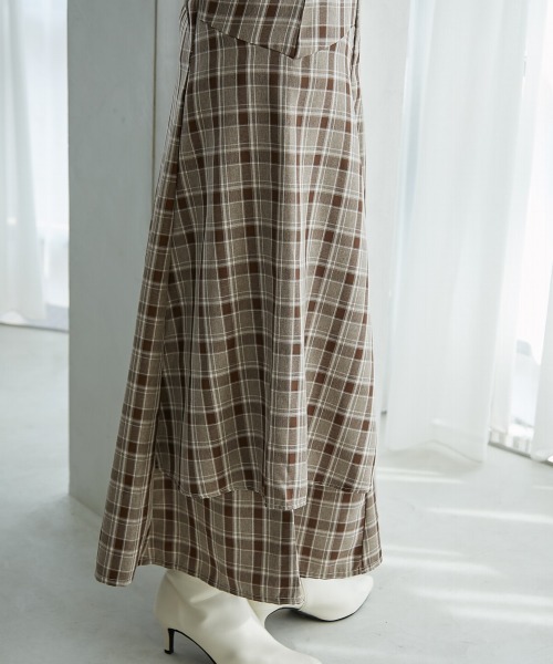 高身長 チェック柄フリルティアードマーメイドスカート（セットアップ