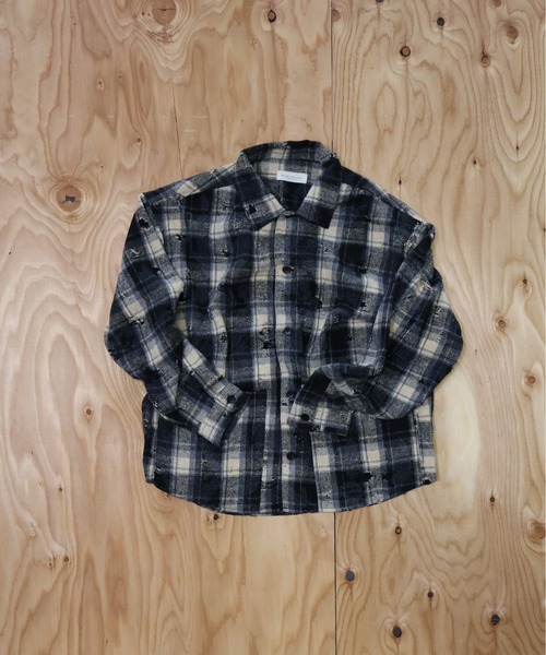 セール】MANYMENMANYMINDS / ダメージ加工チェックネルシャツ（シャツ