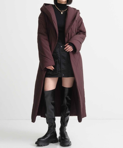 AMERI/アメリ】WAVE STITCH HEAT POLAK LONG COAT/フードロングコート