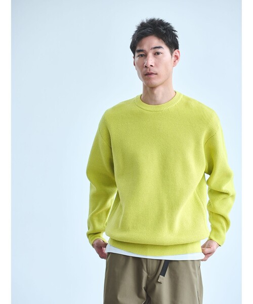 セール】コットン ポリエステル ワッフル クルーネック ニット（ニット