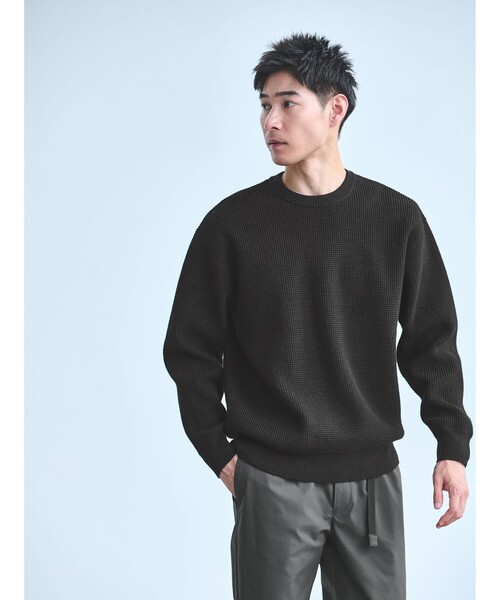 セール】コットン ポリエステル ワッフル クルーネック ニット（ニット