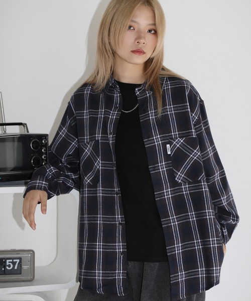 セール】ヴィンテージ加工 オンブレチェック長袖ラウンドカット