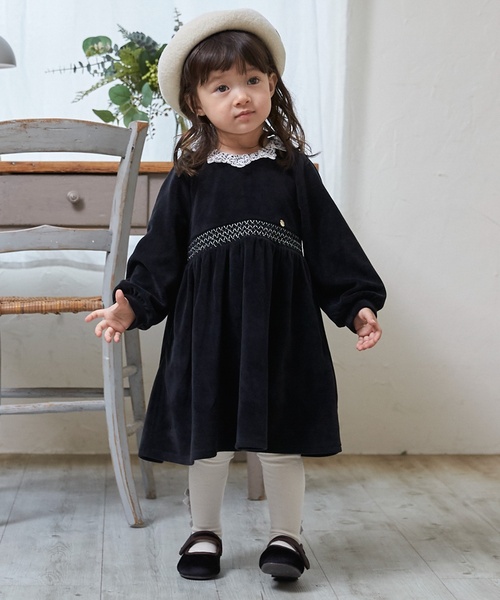 セール】ベロアレースワンピース（シャツワンピース）｜petit main