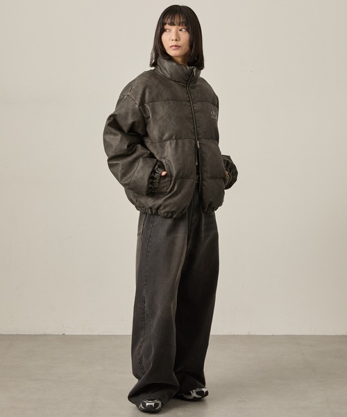 Snap club】ヴィンテージ加工ビッグスタンドダブルジップ中綿